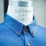 Savage Gentleman "Everyman Shirt" on a dress form. Collar is buttoned.