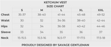 Sizing chart for the Ketchum Wool Vest.
