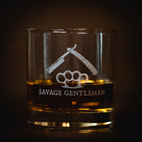 Razor and Knucks' Whiskey Glass Drinkware Savage Gentleman 