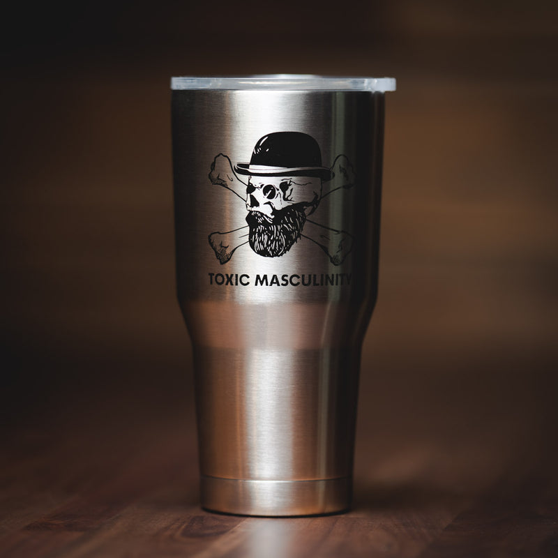Toxic Masculinity coffee tumbler in stainless steel. 