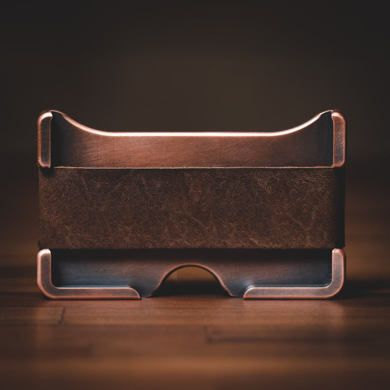 Savage Gentleman Edison Copper Wallet with no logos on leather strap.